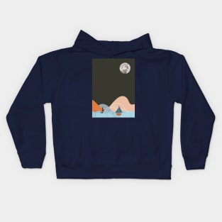 Moon Artwork With mountains. Boho art of moon at night and terracotta mountains. Kids Hoodie